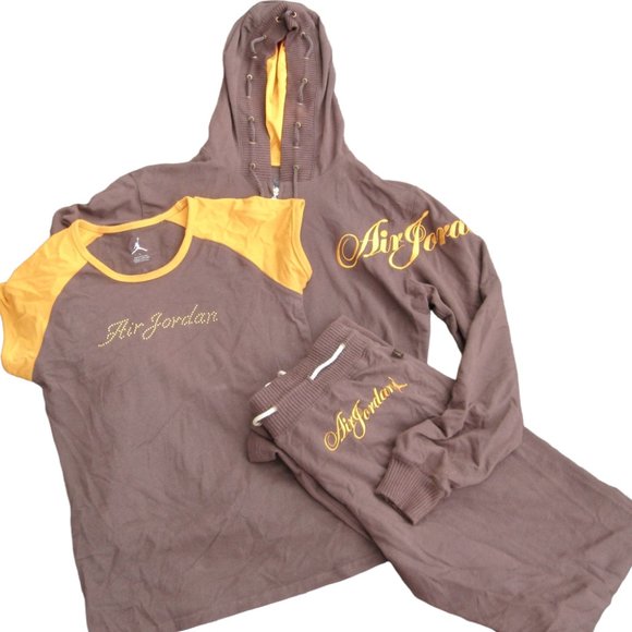 Michael Jordan Pants & Jumpsuits Vtg Air Jordan Tracksuit Flightsuit 3 Pc Set Brown Gold Y2k